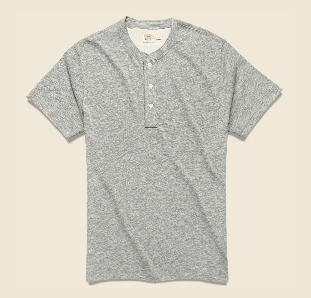 Faherty Heather Henley Slate short Sleeve Green Mountain Evergreen Large cotton